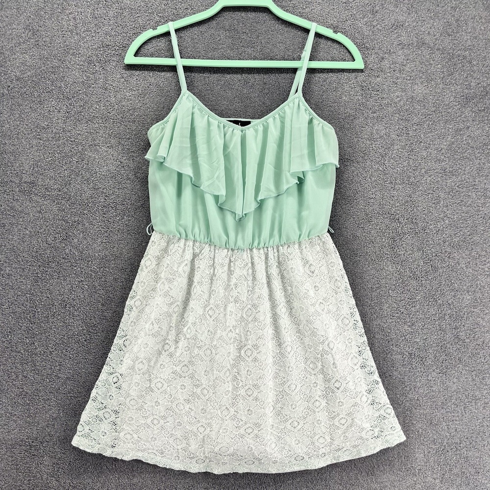 By & By Dress womens‎ Medium Green White Lace skirt lined spaghetti Strap